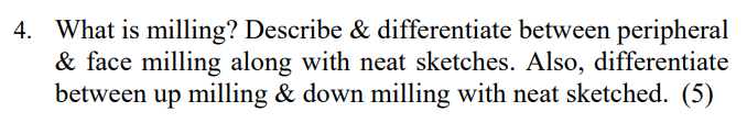 4 What Is Milling Describe Differentiate Between Peripheral Face Milling Along With Neat Sketches Also Differe 1