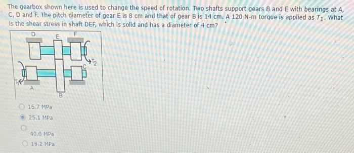 The Gearbox Shown Here Is Used To Change The Speed Of Rotation Two Shafts Support Gears B And E With Bearings At A C D 1