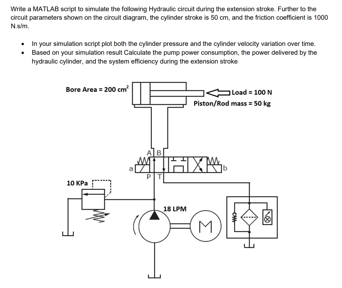 Write A Matlab Script To Simulate The Following Hydraulic Circuit During The Extension Stroke Further To The Circuit Pa 1