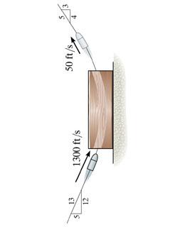 A 0 03 Lb Bullet Traveling At 1300 Ft S Strikes The 11 8 Lb Wooden Block And Exits The Other Side At 50 Ft S As Shown T 1