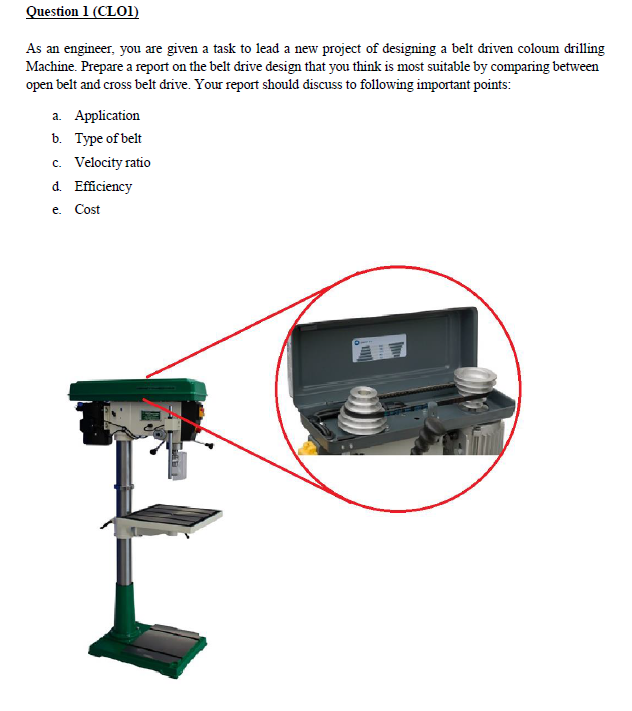 As An Engineer You Are Given A Task To Lead A New Project Of Designing A Belt Driven Coloum Drilling Machine Prepare A 1