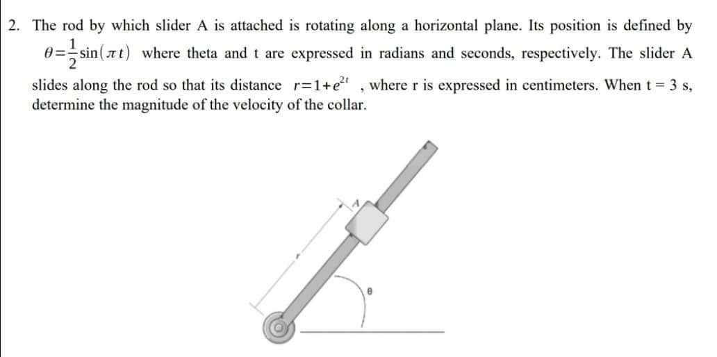 2 The Rod By Which Slider A Is Attached Is Rotating Along A Horizontal Plane Its Position Is Defined By 0 Sin At Whe 1