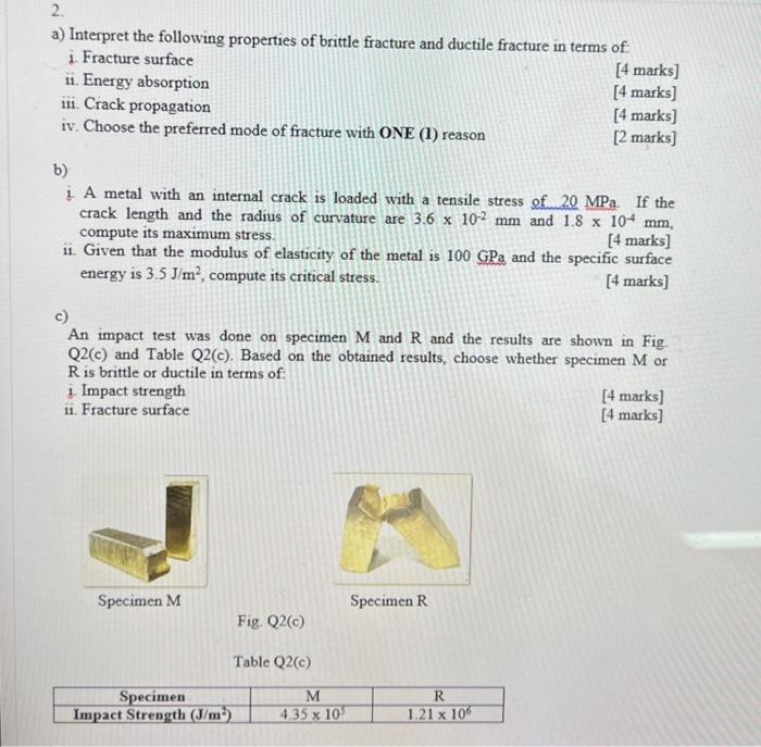 A Interpret The Following Properties Of Brittle Fracture And Ductile Fracture In Terms Of I Fracture Surface 4 Marks 1