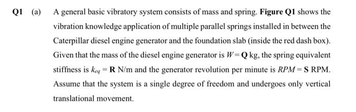 A A General Basic Vibratory System Consists Of Mass And Spring Figure Q1 Shows The Vibration Knowledge Application Of 1
