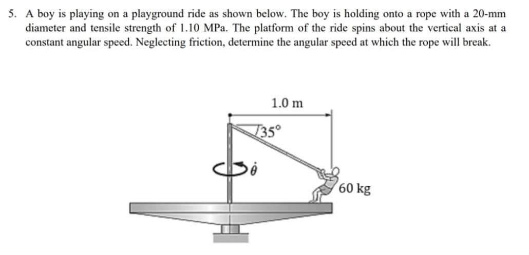 5 A Boy Is Playing On A Playground Ride As Shown Below The Boy Is Holding Onto A Rope With A 20 Mm Diameter And Tensil 1