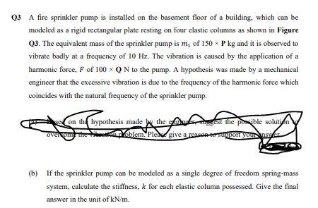 3 A Fire Sprinkler Pump Is Installed On The Basement Floor Of A Building Which Can Be Modeled As A Rigid Rectangular Pl 1