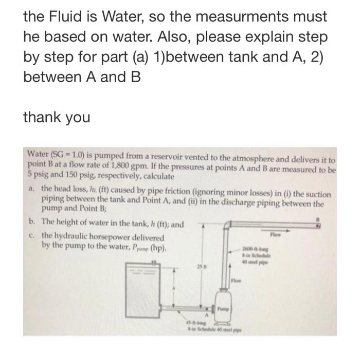 The Fluid Is Water So The Measurments Must He Based On Water Also Please Explain Step By Step For Part A 1 Between 1