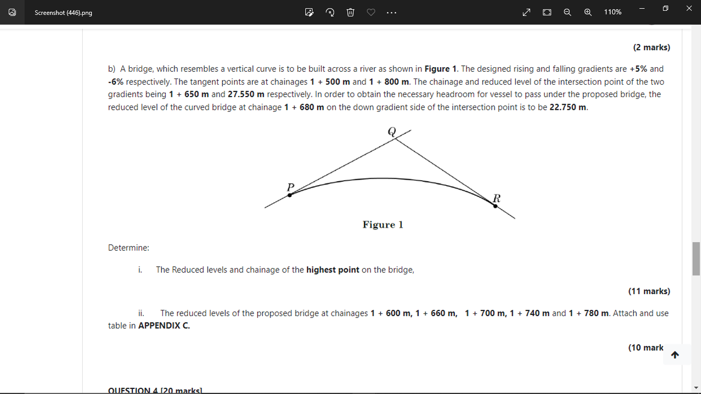 B A Bridge Which Resembles A Vertical Curve Is To Be Built Across A River As Shown In Figure 1 The Designed Rising A 1