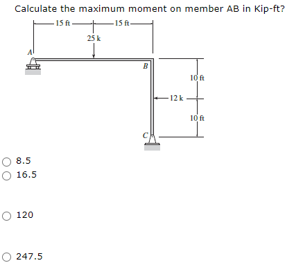 Calculate The Maximum Moment On Member Ab In Kip Ft 8 5 16 5 120 247 5 1
