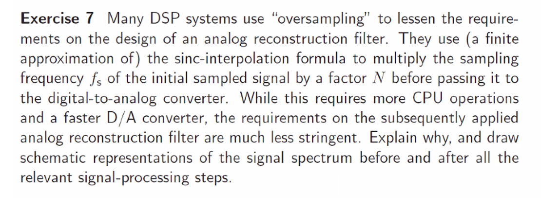 Exercise 7 Many Dsp Systems Use Oversampling To Lessen The Require Ments On The Design Of An Analog Reconstruction Fi 1