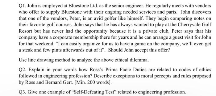 Q1 John Is Employed At Bluestone Ltd As The Senior Engineer He Regularly Meets With Vendors Who Offer To Supply Blues 1