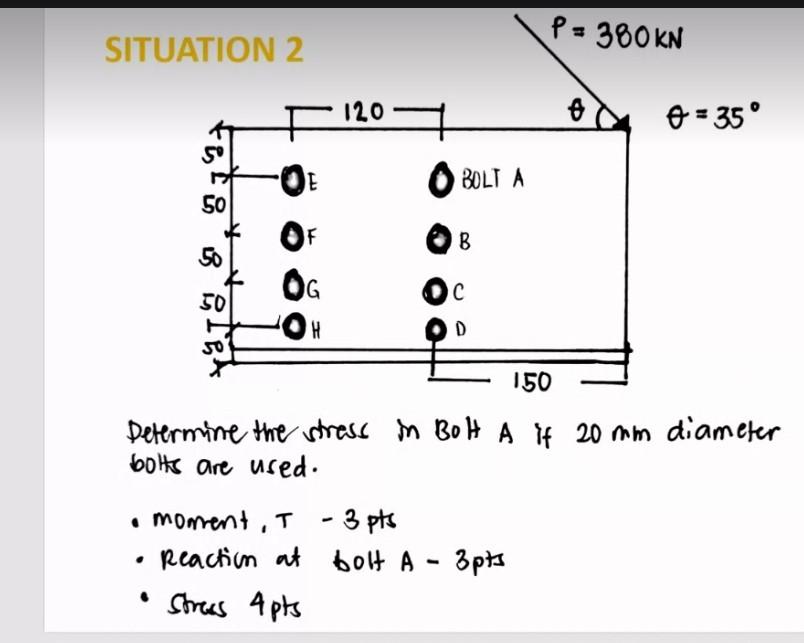 Sit Determine The Stress In Bolt A If 20 Mm Diameter Botts Are Used Mosrent T 3 Pts Reaction At Bolt A 3 Pts 1