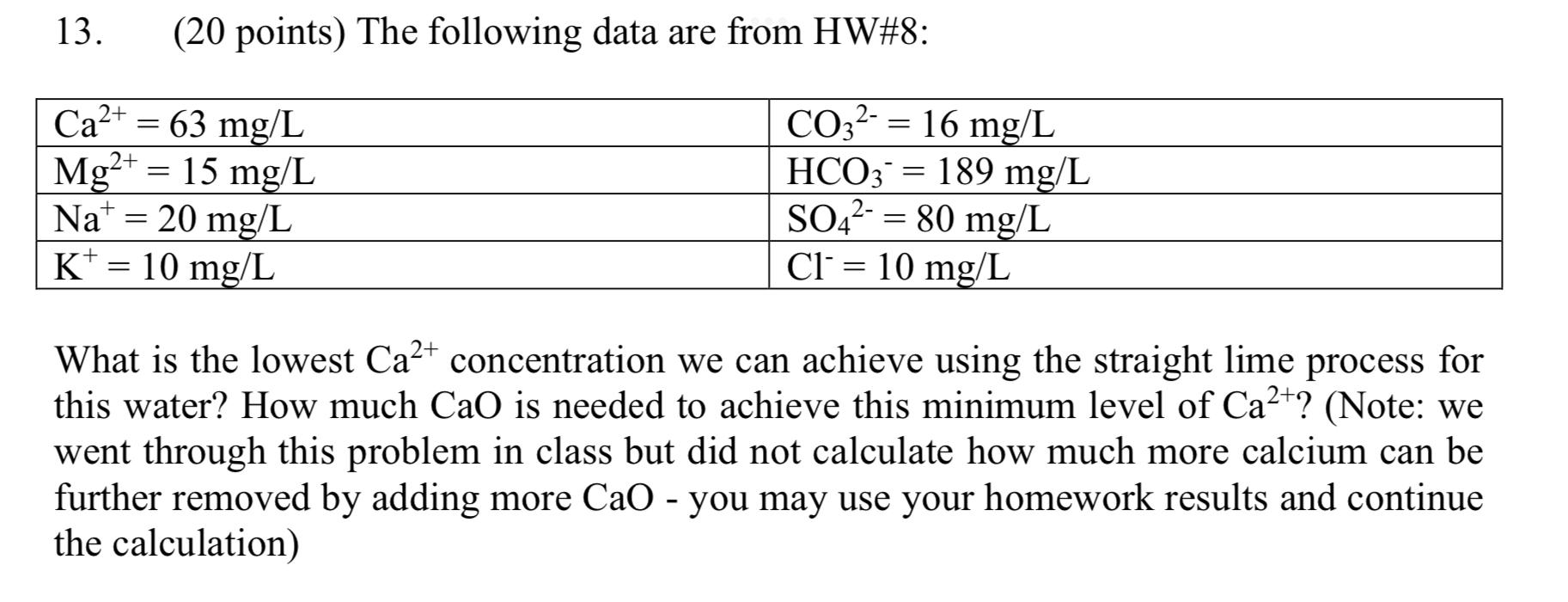 13 20 Points The Following Data Are From Hw 8 What Is The Lowest Ca2 Concentration We Can Achieve Using The Straig 1
