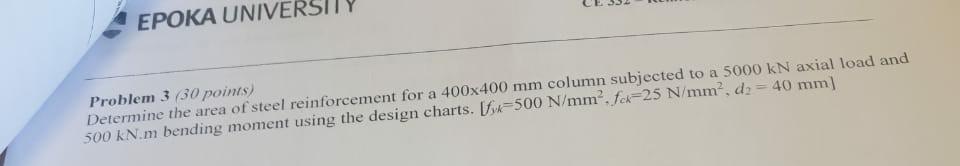 Problem 3 30 Points Determine The Area Of Steel Reinforcement For A 400 400 Mm Column Subjected To A 5000kn Axial Load 1