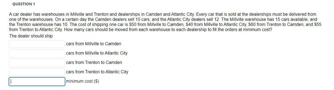 A Car Dealer Has Warehouses In Millville And Trenton And Dealerships In Camden And Atlantic City Every Car That Is Sold 1
