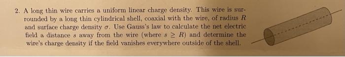 2 A Long Thin Wire Carries A Uniform Linear Charge Density This Wire Is Sur Rounded By A Long Thin Cylindrical Shell 1