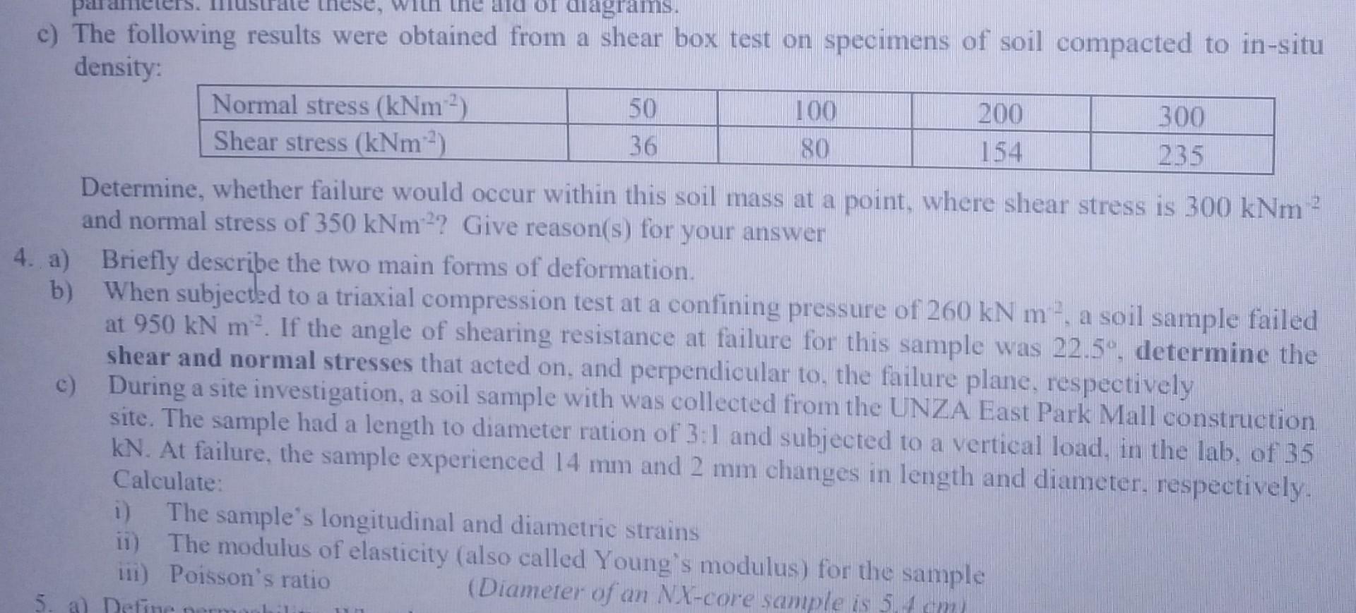 C The Following Results Were Obtained From A Shear Box Test On Specimens Of Soil Compacted To In Situ Density Determin 1