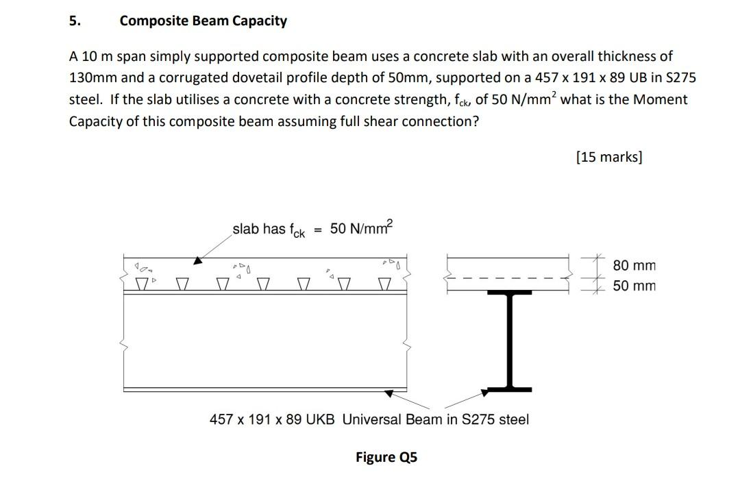 5 Composite Beam Capacity A 10 M Span Simply Supported Composite Beam Uses A Concrete Slab With An Overall Thickness Of 1