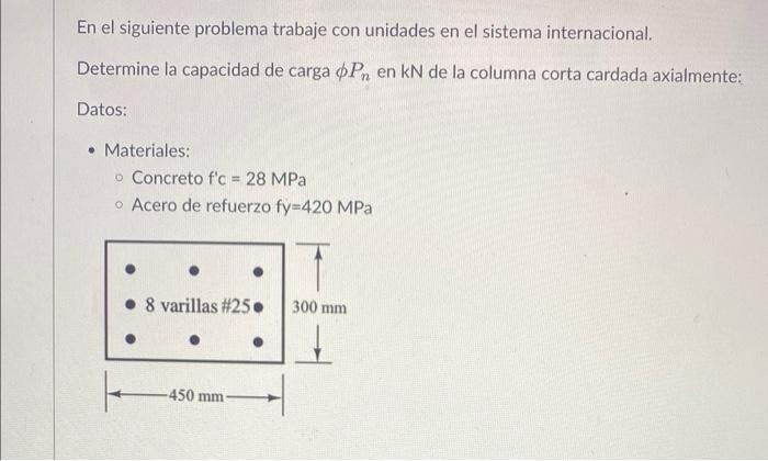 In The Following Problem Work With Units In The International System Determine The Load Capacity In Kn Of The Short Ax 1