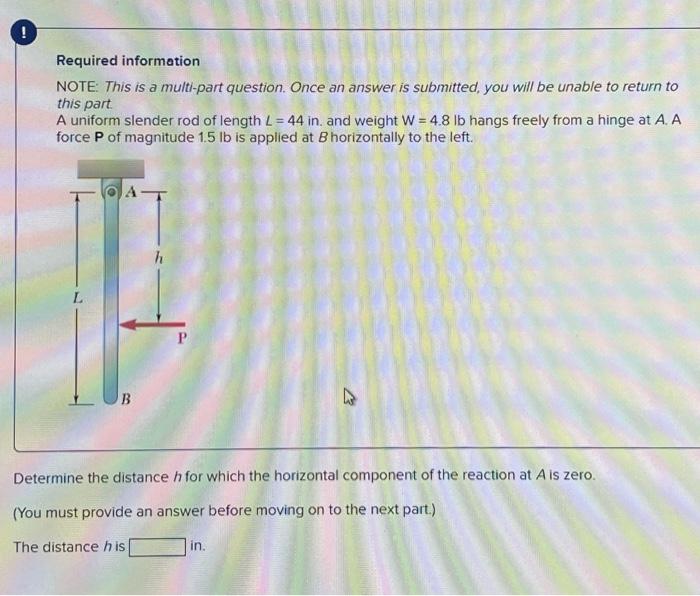 Required Information Note This Is A Multi Part Question Once An Answer Is Submitted You Will Be Unable To Return To T 1