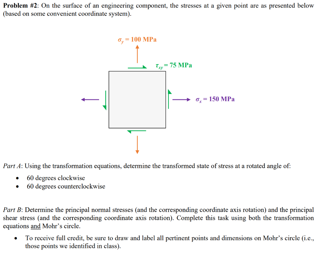 Problem 2 On The Surface Of An Engineering Component The Stresses At A Given Point Are As Presented Below Based On S 1