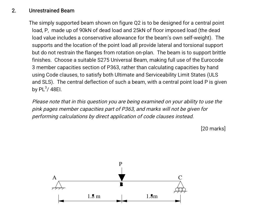 Unrestrained Beam The Simply Supported Beam Shown On Figure Q2 Is To Be Designed For A Central Point Load P Made Up Of 1
