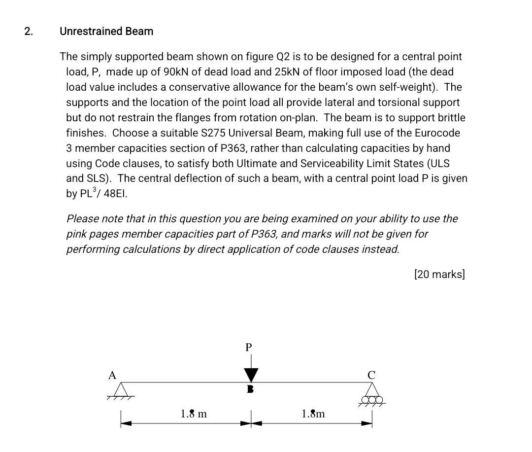 Unrestrained Beam The Simply Supported Beam Shown On Figure Q2 Is To Be Designed For A Central Point Load P Made Up Of 1