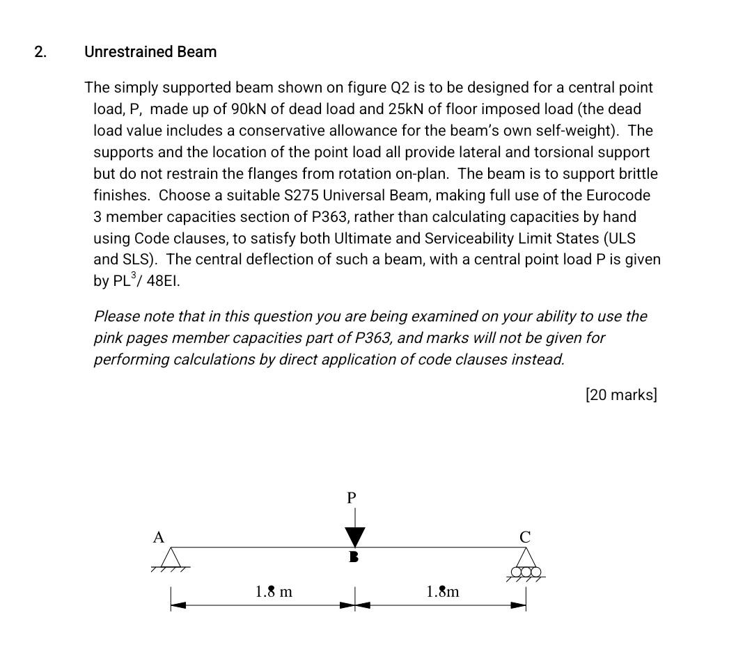 Unrestrained Beam The Simply Supported Beam Shown On Figure Q2 Is To Be Designed For A Central Point Load P Made Up Of 1