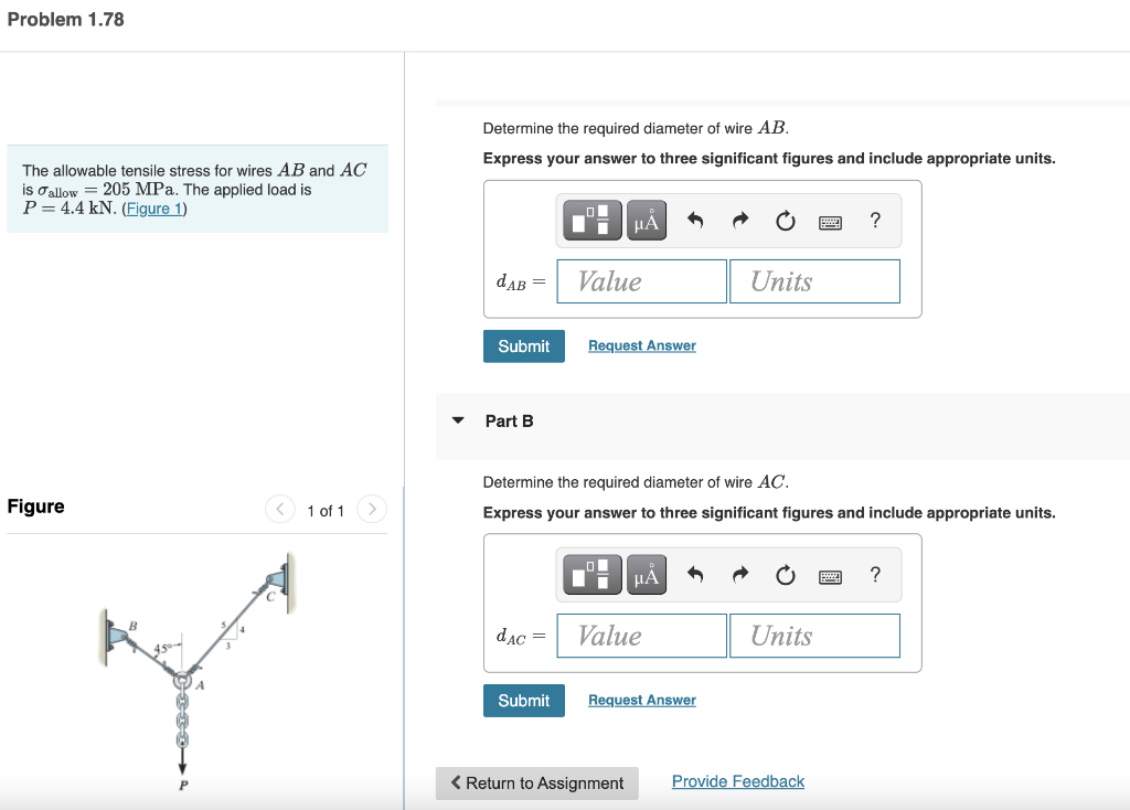 Determine The Required Diameter Of Wire Ab The Allowable Tensile Stress For Wires Ab And Ac Express Your Answer To Thre 1