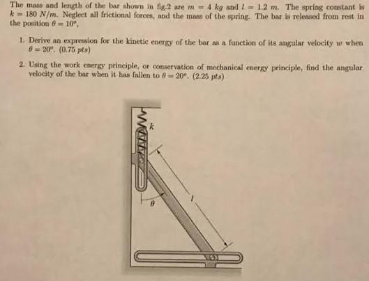 The Muss And Length Of The Bar Shown In Fig 2 Are M 4 Kg And L 1 2 M The Spring Constant Is K 180 N M Neglect All Fric 1