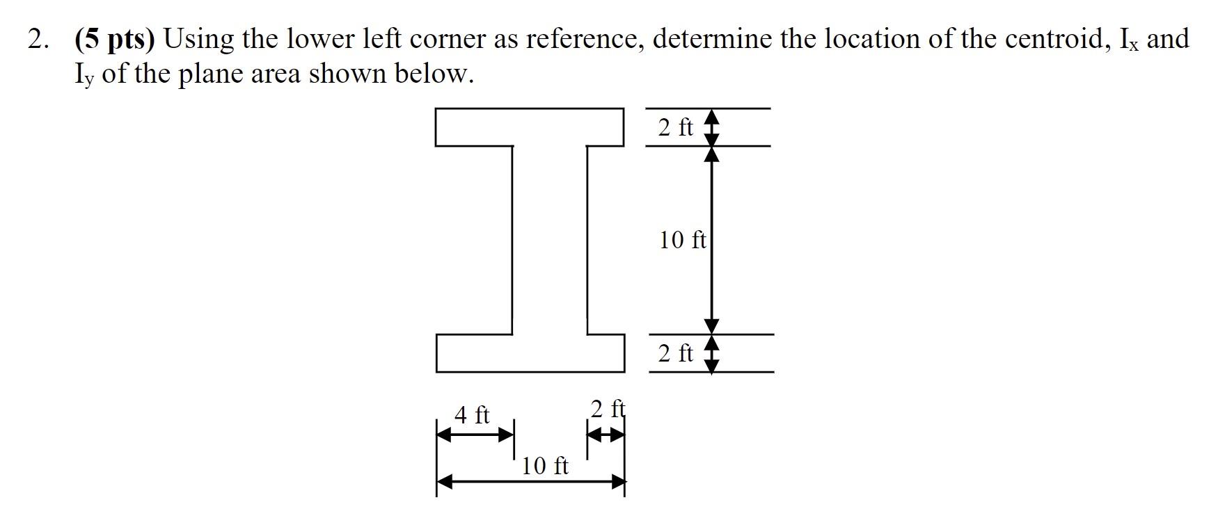 2 5 Pts Using The Lower Left Corner As Reference Determine The Location Of The Centroid Ix And Iy Of The Plane Ar 1