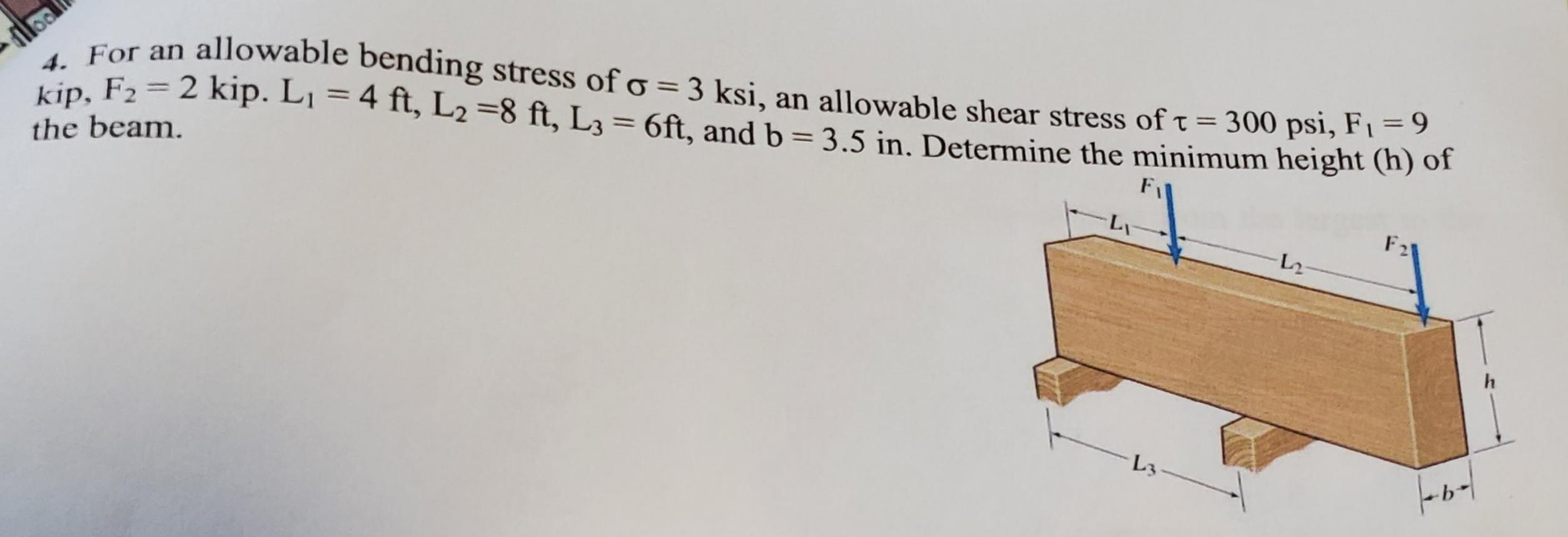 For An Allowable Bending Stress Of Sigma 3 Ksi An Allowable Shear Stress Of Torque 300 Psi F1 9 Kip F2 2 Kip 1