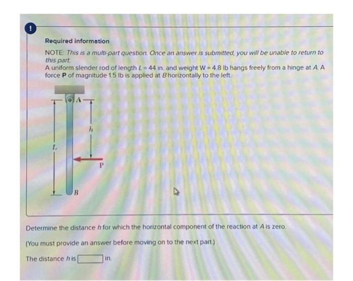 Required Information Note This Is A Multi Part Question Once An Answer Is Submitted You Will Be Unable To Return To T 1