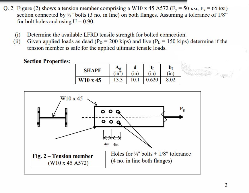 2 Figure 2 Shows A Tension Member Comprising A W10 X 45 A572 Fy 50ns1 Fu 65ks1 Section Connected By 3 4 Bolts 1