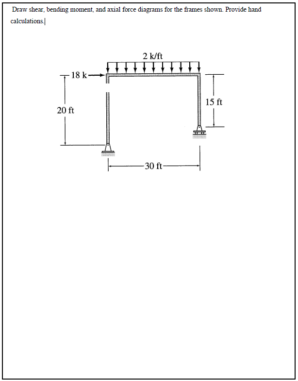 Draw Shear Bending Moment And Axial Force Diagrams For The Frames Shown Provide Hand Calculations 1