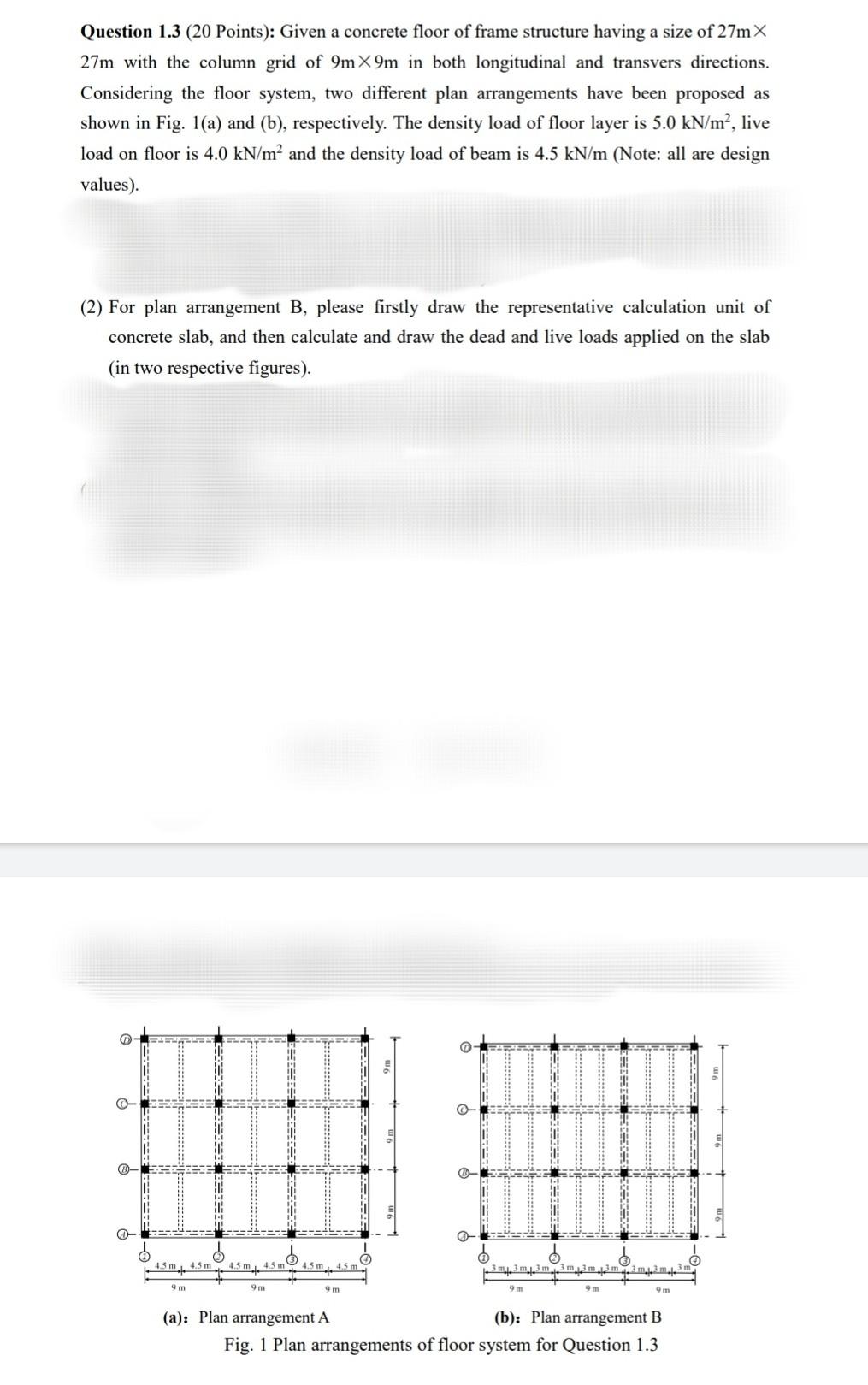 Question 1 3 20 Points Given A Concrete Floor Of Frame Structure Having A Size Of 27 M 27 M With The Column Grid Of 1