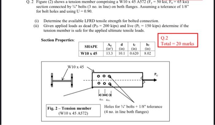 2 Figure 2 Shows A Tension Member Comprising A W10 X 45 A572 Fy 50ksi Fu 65ksi Section Connected By 3 4 Bolts 1