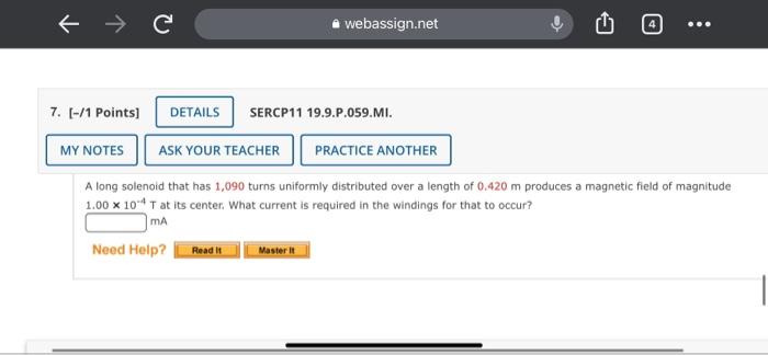 1 C Webassign Net 7 1 Points Details Sercp11 19 9 P 059 Mi My Notes Ask Your Teacher Practice Another A Long Solen 1