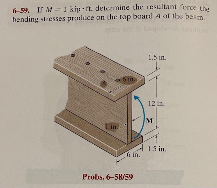 6 59 If M 1kip Ft Determine The Resultant Force The Bending Stresses Produce On The Top Board A Of The Beam 1