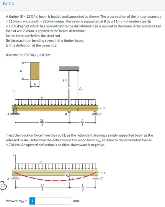 A Timber E 12gpa Beam Is Loaded And Supported As Shown The Cross Section Of The Timber Beam Is B 110 Mm Wide And H 1