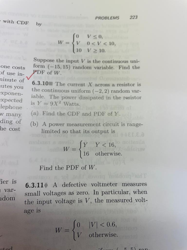 Problems 223 With Cdf By Cone Costs Ninute Of Autes You 0 V 0 W V 0 V 10 10 V 10 Suppose The Input V Is The C 1