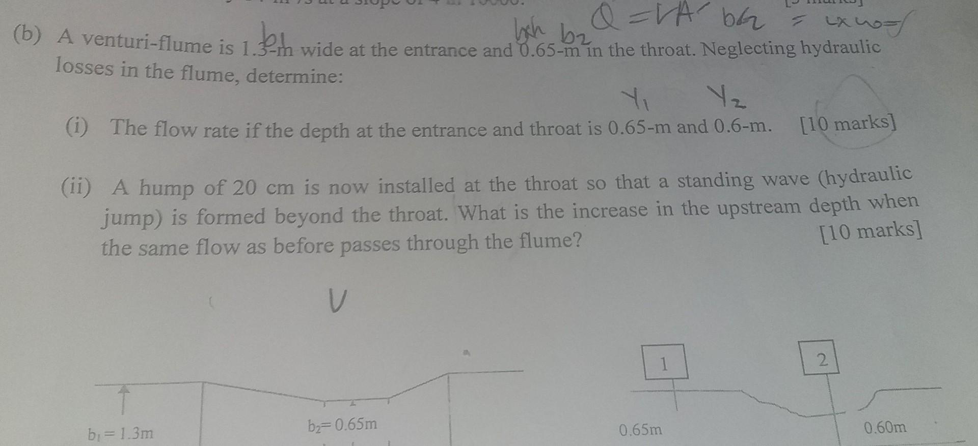 Heh B2 Q V B 2 4x2 B A Venturi Flume Is 1 3 M Wide At The Entrance And 0 65 M In The Throat Neglecting Hydraulic Los 1
