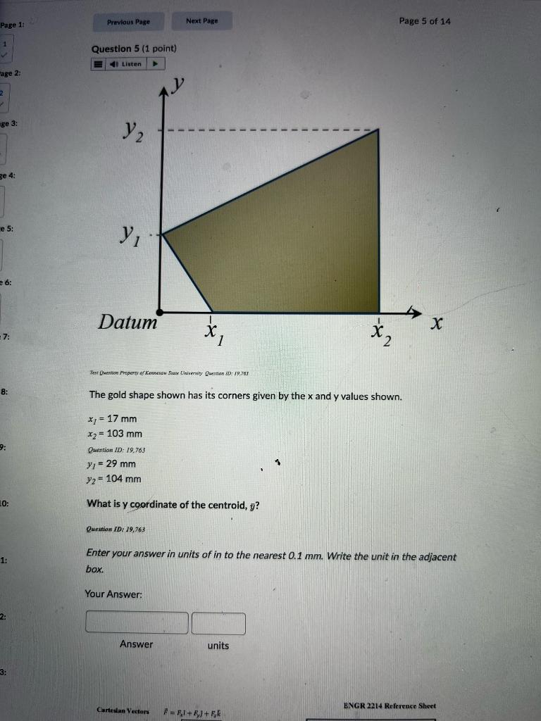 The Gold Shape Shown Has Its Corners Given By The X And Y Values Shown X1 17 Mmx2 103 Mm Question Id 19 763y1 29 Mm 1