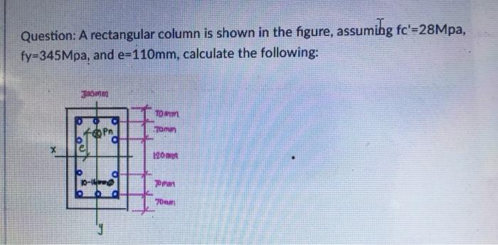 Question A Rectangular Column Is Shown In The Figure Assumilhg Fc 28mpa Fy 345mpa And E 110 Mm Calculate The Follo 1