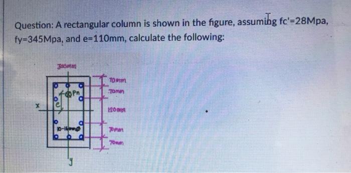 Question A Rectangular Column Is Shown In The Figure Assumitg Fc 28mpa Fy 345mpa And E 110mm Calculate The Followi 1