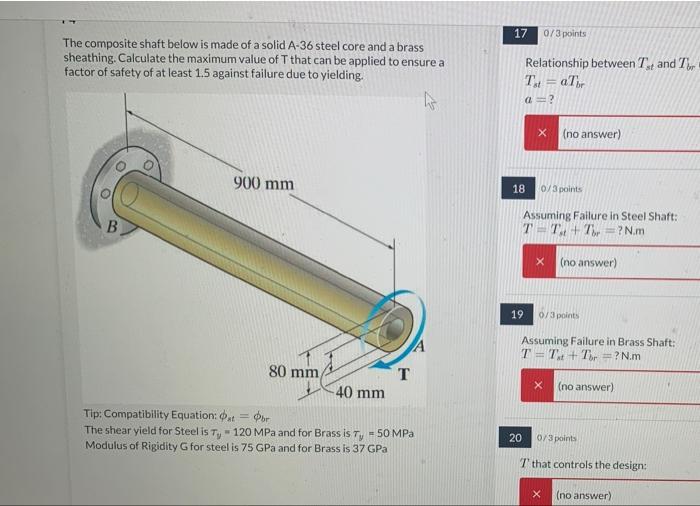 Begin Tabular L L The Composite Shaft Below Is Made Of A Solid A 36 Steel Core And A Brass 17 Sheathing Calculat 1