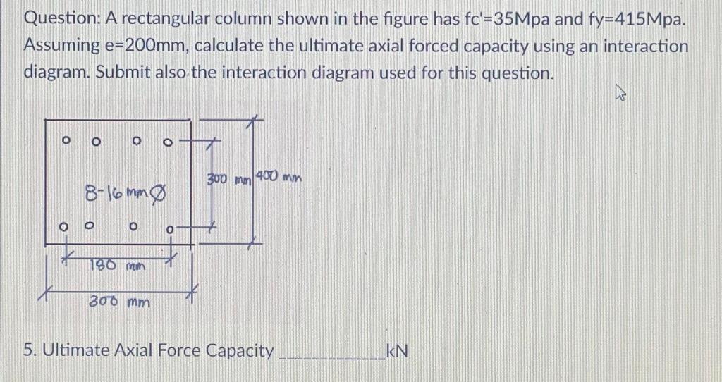 Question A Rectangular Column Shown In The Figure Has Fc 35mpa And Fy 415mpa Assuming E 200mm Calculate The Ultimate 1
