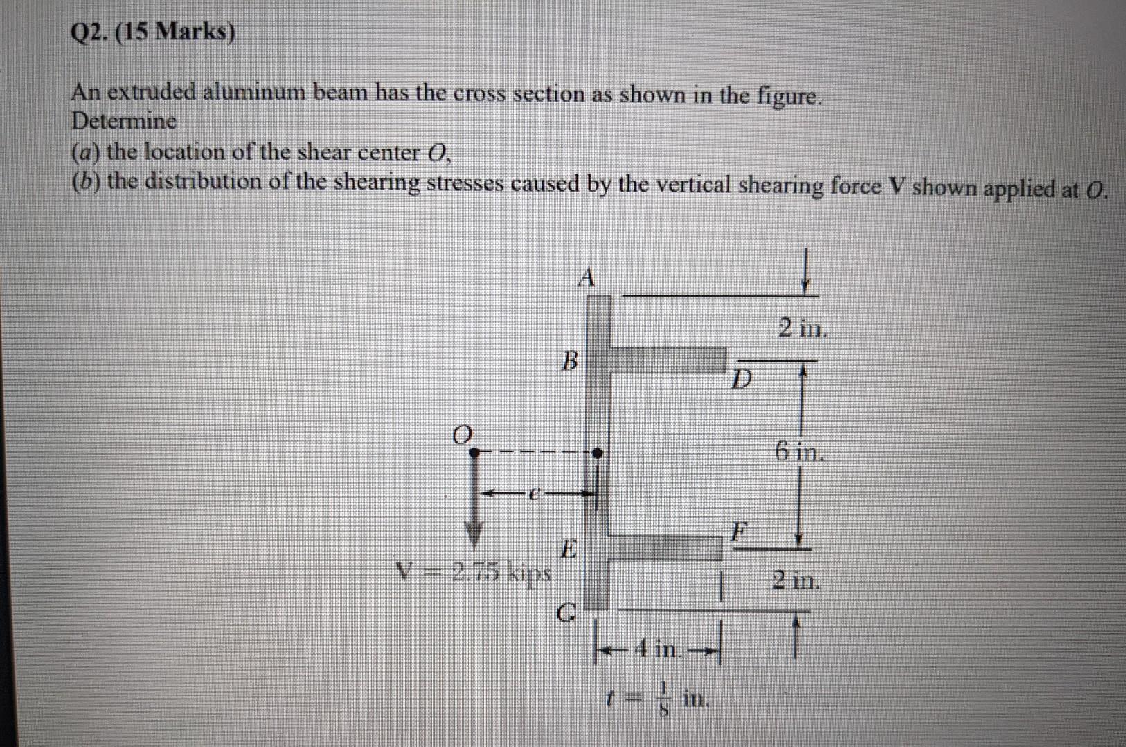 An Extruded Aluminum Beam Has The Cross Section As Shown In The Figure Determine A The Location Of The Shear Center O 1