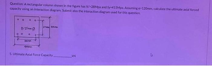 Question A Rectangular Column Shown In The Figure Has Fe 28mpa And Fy 415mpa Assuming E 120mm Calculate The Uttimate 1