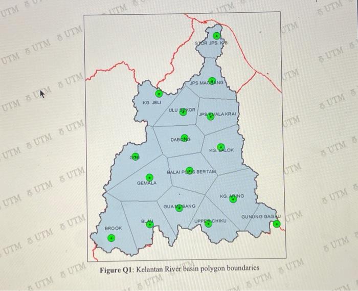 B Table Q1 And Figure Q1 Respectively Show The Polygon Areas And Its Daily Rainfall Mm Values For A Design Storm Eve 2